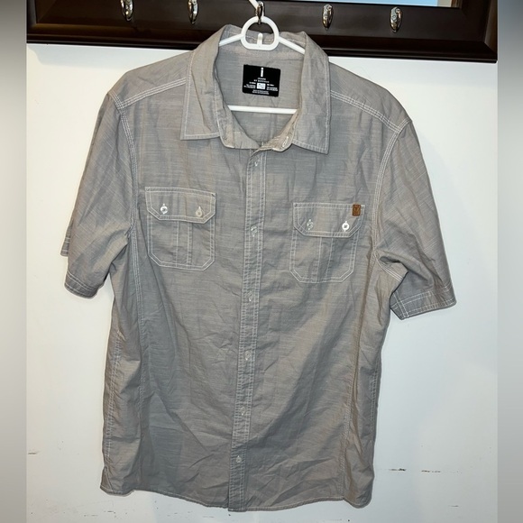 i Jeans by Buffalo Shirt Mens Short Sleeve Button Up Gray-White Size XL - Picture 1 of 6